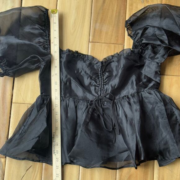 Mable Organza Black Off Shoulder Mesh Puff Sleeves Lined Witchy Goth Halloween L - Picture 12 of 12